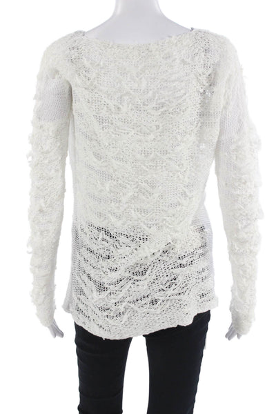 Elie Tahari Unisex White Cotton Blend Pullover Sweater Long Sleeve Size S