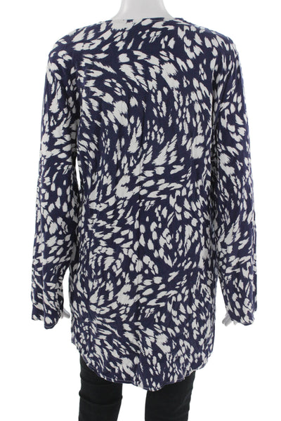 La Blanca Womens Bohemian V Neck Tunic Dark Blue Drawstring Long Sleeve Size M