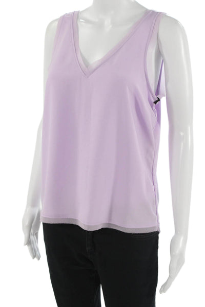 Halogen Womens Basic Linen V-Neck Sleeveless Tank Purple Size S