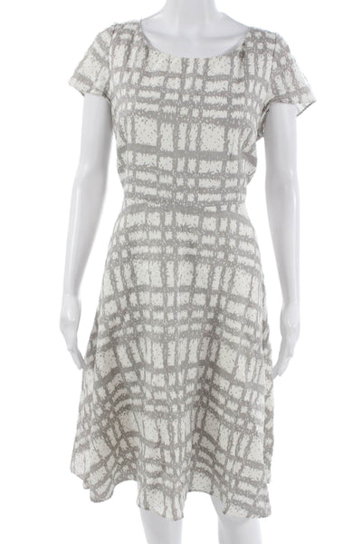 Hobbs London Women A-Line Fit & Flare Gray Linen Mid-Calf Short Sleeve Size M