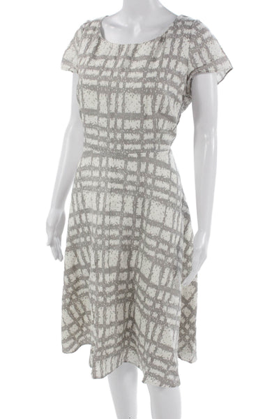 Hobbs London Women A-Line Fit & Flare Gray Linen Mid-Calf Short Sleeve Size M