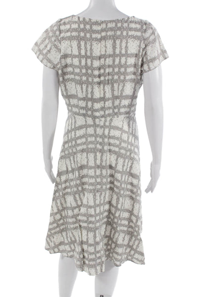 Hobbs London Women A-Line Fit & Flare Gray Linen Mid-Calf Short Sleeve Size M