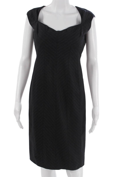 Roberto Cavalli Women Sheath Dress Black Wool Herringbone Mid-Calf Zip Size 42