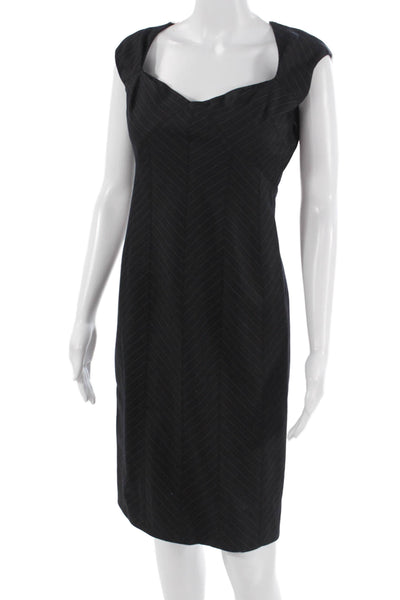 Roberto Cavalli Women Sheath Dress Black Wool Herringbone Mid-Calf Zip Size 42