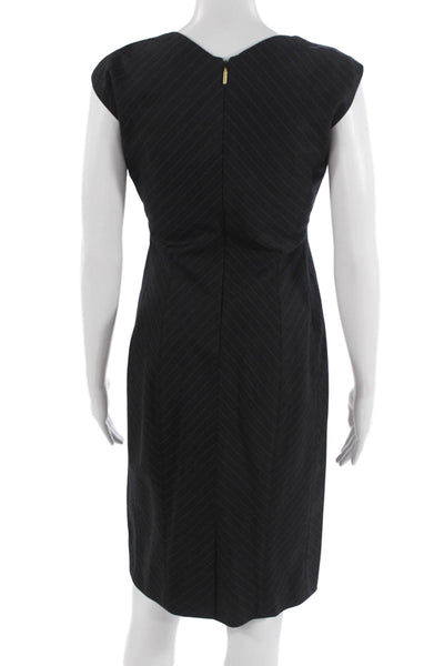 Roberto Cavalli Women Sheath Dress Black Wool Herringbone Mid-Calf Zip Size 42