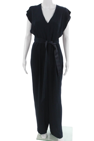 Eliza J Women Dark Blue V-Neck Sleeveless Jumpsuit Polyester Size 6