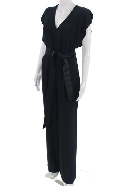 Eliza J Women Dark Blue V-Neck Sleeveless Jumpsuit Polyester Size 6