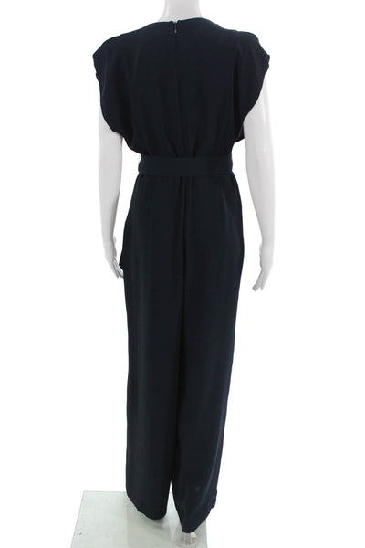 Eliza J Women Dark Blue V-Neck Sleeveless Jumpsuit Polyester Size 6