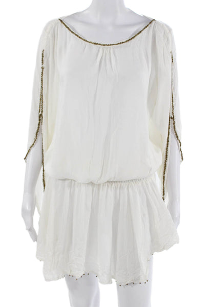 Z&L Europe Womens Kaftan Dress White Long Sleeve Round Neck Size S