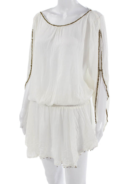 Z&L Europe Womens Kaftan Dress White Long Sleeve Round Neck Size S