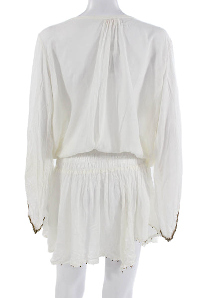 Z&L Europe Womens Kaftan Dress White Long Sleeve Round Neck Size S