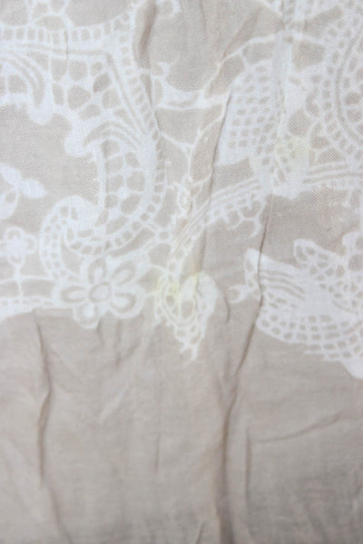 Z&L Europe Women Beige Floral V-Neck Short Sleeve Tunic 100% Cotton Size S