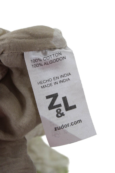 Z&L Europe Women Beige Floral V-Neck Short Sleeve Tunic 100% Cotton Size S