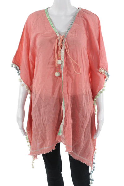 Z&L Europe Womens Pink Viscose Kimono V Neck Long Sleeve Drawstring Size S
