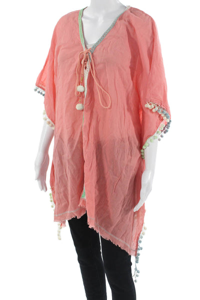 Z&L Europe Womens Pink Viscose Kimono V Neck Long Sleeve Drawstring Size S