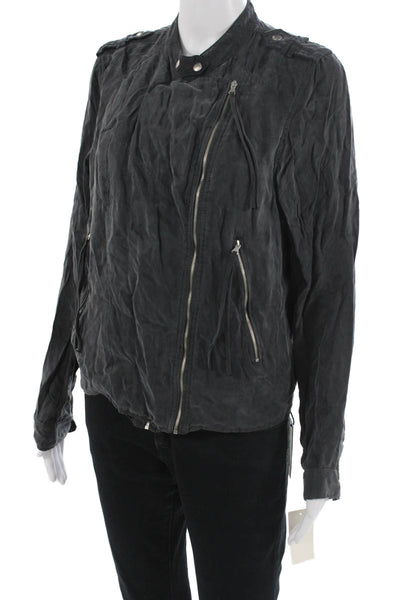 BLANKNYC Womens Dark Gray Biker Jacket High Neck Button 100% Nylon Size M