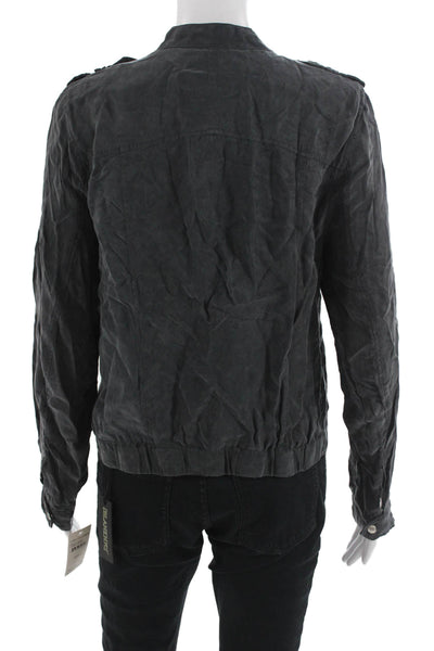 BLANKNYC Womens Dark Gray Biker Jacket High Neck Button 100% Nylon Size M