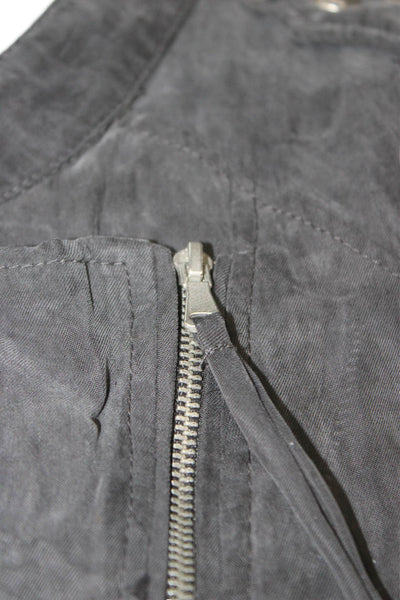 BLANKNYC Womens Dark Gray Biker Jacket High Neck Button 100% Nylon Size M
