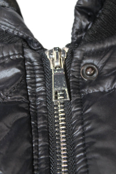 Generation Love Womens Quilted Puffer Bomber Jacket Black Nylon Button Size M