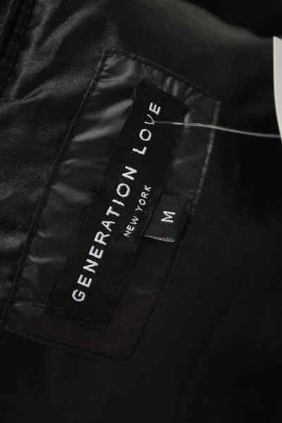 Generation Love Womens Quilted Puffer Bomber Jacket Black Nylon Button Size M