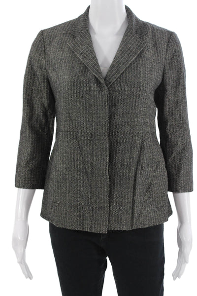 DKNY Unisex Herringbone Linen Wool Blazer Collared 3/4 Sleeve Dark Gray Size 4