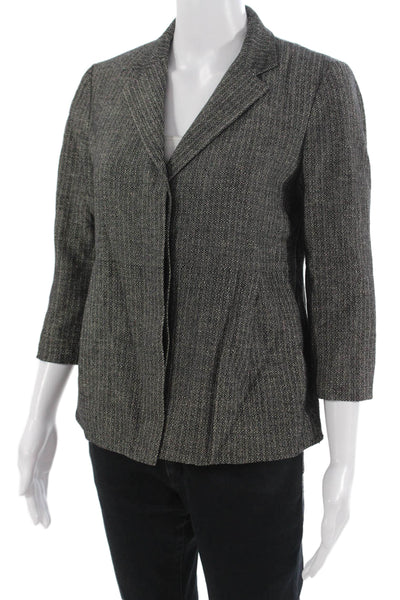 DKNY Unisex Herringbone Linen Wool Blazer Collared 3/4 Sleeve Dark Gray Size 4