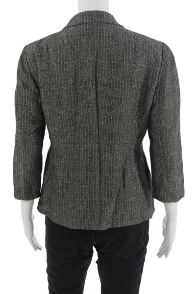 DKNY Unisex Herringbone Linen Wool Blazer Collared 3/4 Sleeve Dark Gray Size 4