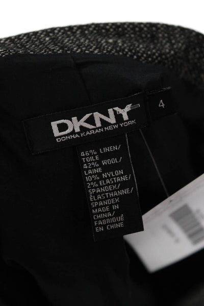 DKNY Unisex Herringbone Linen Wool Blazer Collared 3/4 Sleeve Dark Gray Size 4