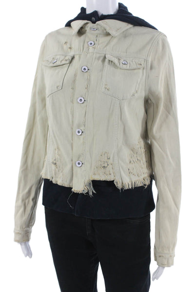 Free People Womens Jacket Beige Button Long Sleeve Grunge Petite Size S