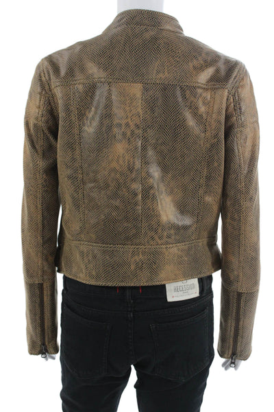 We The Free Women Biker Jacket Brown Animal Print Buckle Mock Neck Size S