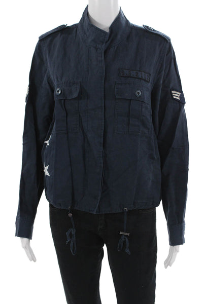 Rails Unisex Dark Blue Military Jacket Tencel Linen High Neck Size M