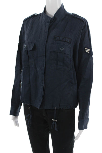 Rails Unisex Dark Blue Military Jacket Tencel Linen High Neck Size M