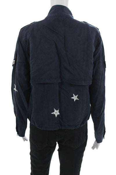Rails Unisex Dark Blue Military Jacket Tencel Linen High Neck Size M