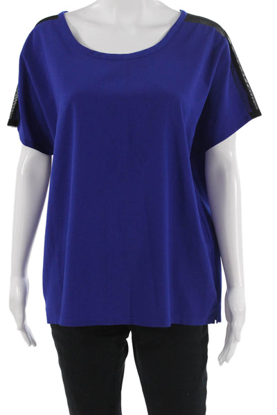 Tahari Women Blue Basic Short Sleeve Round Neck Blouse 100% Polyester Size L