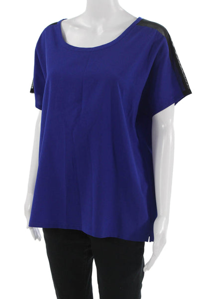 Tahari Women Blue Basic Short Sleeve Round Neck Blouse 100% Polyester Size L