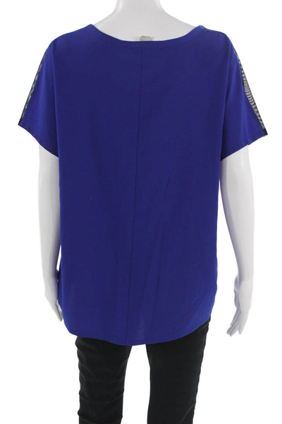 Tahari Women Blue Basic Short Sleeve Round Neck Blouse 100% Polyester Size L