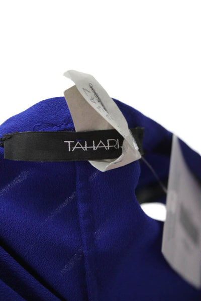 Tahari Women Blue Basic Short Sleeve Round Neck Blouse 100% Polyester Size L