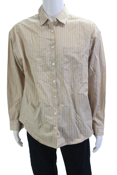 Joes Men Button-Down Striped Beige 100% Cotton Long Sleeve Shirt Size M