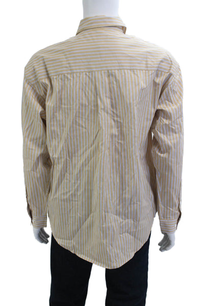 Joes Men Button-Down Striped Beige 100% Cotton Long Sleeve Shirt Size M