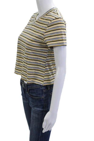 Lioness Women Cropped Striped V Neck Tee Yellow Short Sleeve 90s Size S
