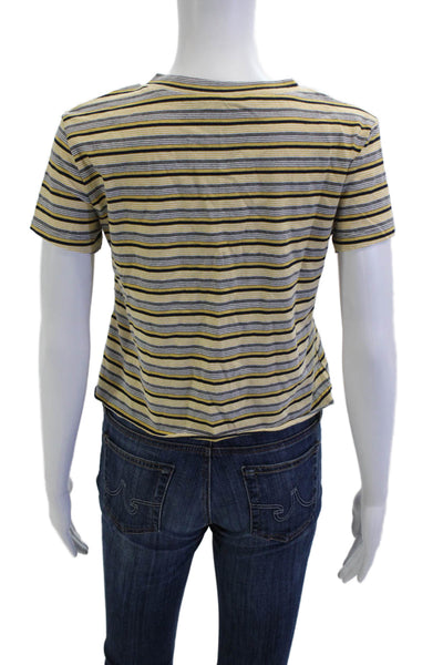 Lioness Women Cropped Striped V Neck Tee Yellow Short Sleeve 90s Size S