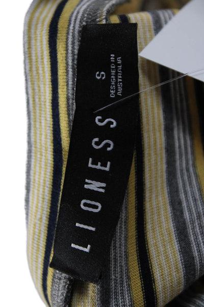 Lioness Women Cropped Striped V Neck Tee Yellow Short Sleeve 90s Size S