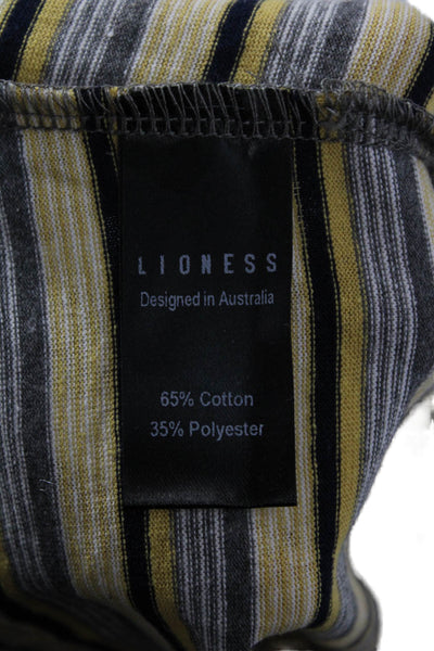 Lioness Women Cropped Striped V Neck Tee Yellow Short Sleeve 90s Size S
