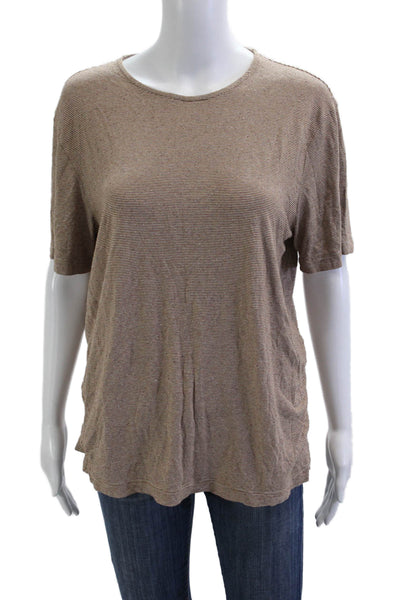 Theory Womens Basic Striped Brown Short Sleeve T-Shirt Size M