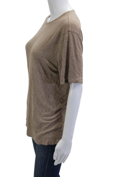 Theory Womens Basic Striped Brown Short Sleeve T-Shirt Size M