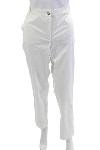 Marina Rinaldi Unisex Dress Pants White Button Cotton Stretch Size 12