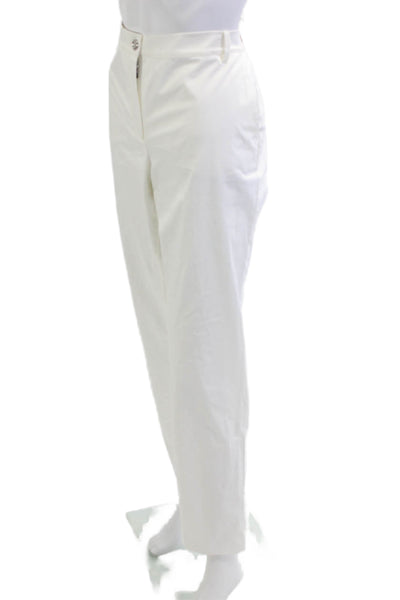 Marina Rinaldi Unisex Dress Pants White Button Cotton Stretch Size 12