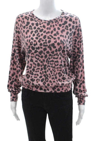 Michael Stars Womens Leopard Crewneck Sweater Pink Long Sleeve Size XS