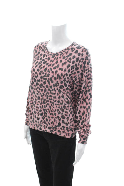 Michael Stars Womens Leopard Crewneck Sweater Pink Long Sleeve Size XS
