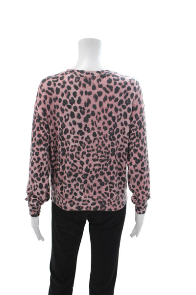Michael Stars Womens Leopard Crewneck Sweater Pink Long Sleeve Size XS